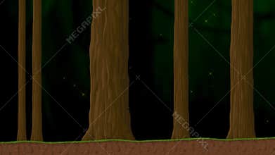 A Walk in the Forest with Trees and Particles Animated Cartoon