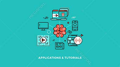 Education and online learning flat linear design concepts animation