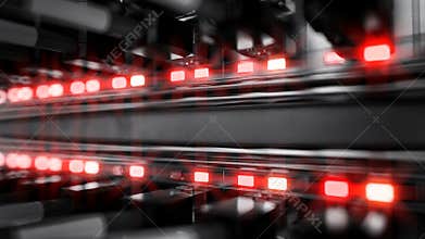 Lights and connections on network server. 4k 3d rendering