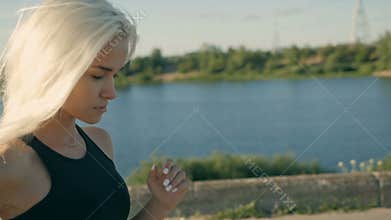 Athletic Woman Running near the Beach. Female Runner Jogging. Outdoor Workout.