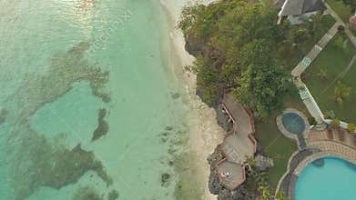 Paradise beach and beautiful pool. Philippines. Aerial view.