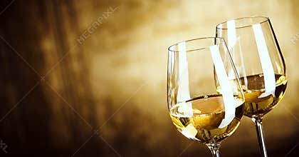 Banner of Two glasses of white wine with copy space