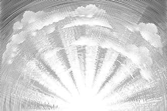 Sun and Clouds Woodcut