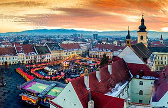 Panoramic view of Sibiu Transylvania Romania aerial view