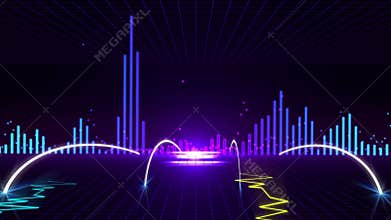 Seamless 3D abstract animation of vibration graph pulse or seismograph or polygraph with music sound wave equalizer background
