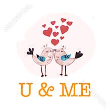 Vector Valentine day hand drawn artistic kissing birds