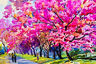 Watercolor painting original pink color flowers of Wild himalay