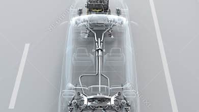 City car structure overview during driving Top View . 4k