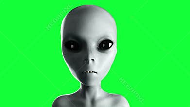 Alien talking. Close up. UFO. Green screen 4k footage.