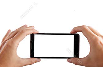 Taking picture with mobile, smart phone with clipping path for the screen