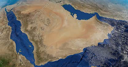 Animation of view from space of saudi arabian peninsula in earth planet