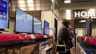 Motion of people looking new tv