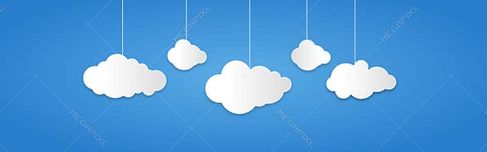 Background composed of white paper clouds over blue. vector illustration.