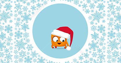 Many small Upsies` cute funny crazy Christmas dance and red Merry Christmas! sign on bright grey background.