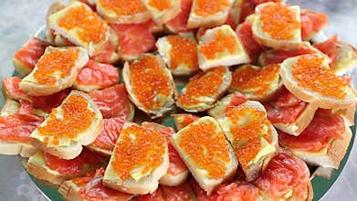 Sandwiches with salmon and caviar