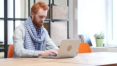 Beard Man Opening, Working and Closing on Laptop