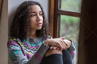 Sad Mixed Race African American Teenager Woman