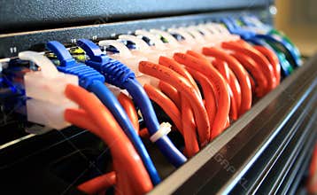 Closeup of Network Cables in Server Room