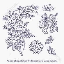Ancient Chinese Pattern of Nature Flower Gourd Butterfly