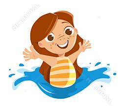 Cute beautiful little girl playing in a sea ocean swimming pool