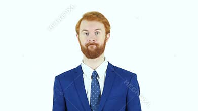 Waving Finger to Reject, No by Red Hair Beard Businessman, White Background