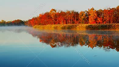 Fog on lake at early morning