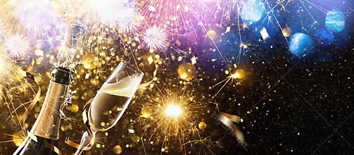 New Year`s Eve with champagne