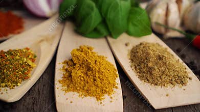 Spices and herbs. sliding 4k footage