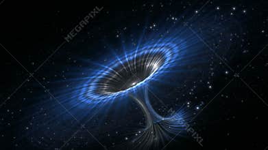 Wormhole or blackhole, funnel-shaped tunnel that can connect one universe with another