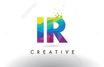 IR I R Colorful Letter Origami Triangles Design Vector.