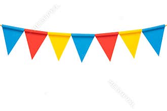 Colorful paper bunting party flags isolated on white