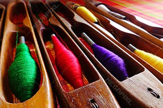 Colorful thread spools used in fabric