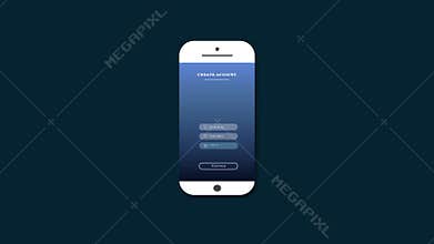 Animation of creating an account on the mobile phone screen. create an account in the social network.