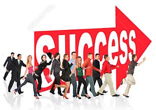 People run to success following the arrow sign