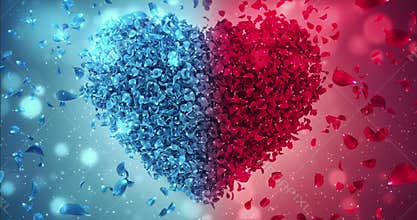 Red and Blue Rose Flower Falling Petals Love Heart Wedding Background Loop 4k