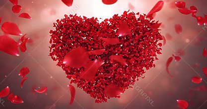 Whirl Rotating Red Rose Flower Petals In Lovely Heart Shape Background Loop 4k
