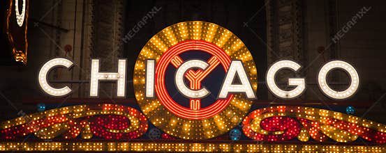 Downtown Chicago lit up at night.