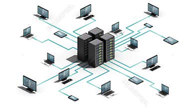 Internet of things technology connect server system. IoT, 3D dimension view.