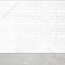 Room perspective, white ceramic tile wall and cement ground