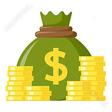 Green Sack of Money & Coins Flat Icon