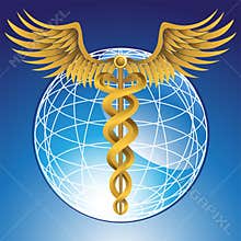 Caduceus Medical Symbol with 3D Globe