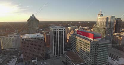 Drone Aerial View of City Skyline Raleigh, NC