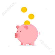 Piggy bank with falling coins