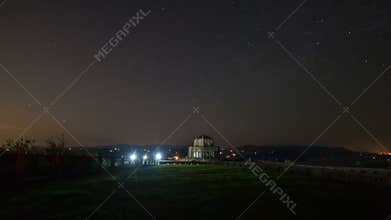 Time lapse of night sky and auto traffic from Vista house viewpoint along Columbia River Gorge in Portland Oregon 4k uhd