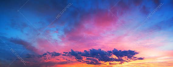 Landscape with sky, clouds and sunrise a panoramic view
