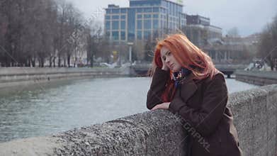 Sad lonely ginger woman