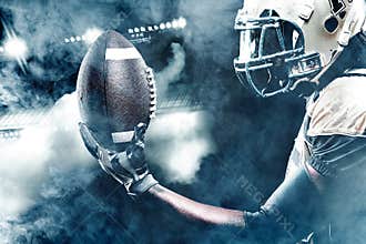 American football sportsman player on stadium running in action