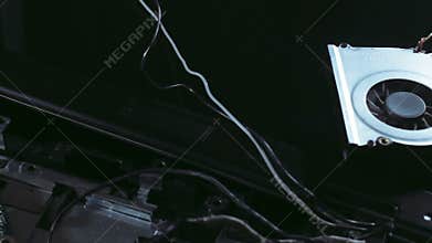 Disassembled broken laptop pc sliding shot