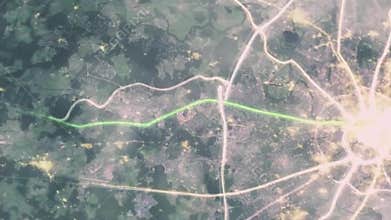 Moscow from space. Animation. View of night Moscow from the plane, or cosmos animation. Russia