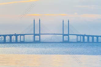 Penang Bridge view from shore of George Town Penang, Malaysia